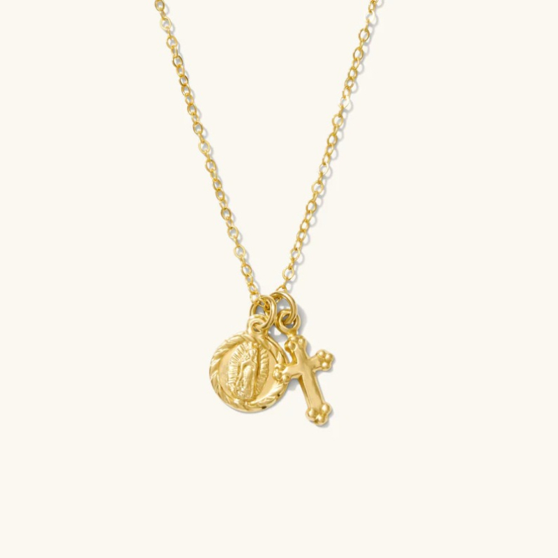 Cross Pendant Necklace Gold - 14K Gold Filled Mini Virgin Mary