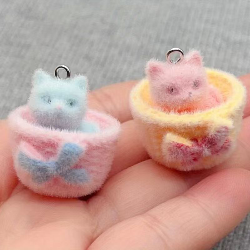 4pcs 3D plush resin cat pendan - Earrings 评论和价格