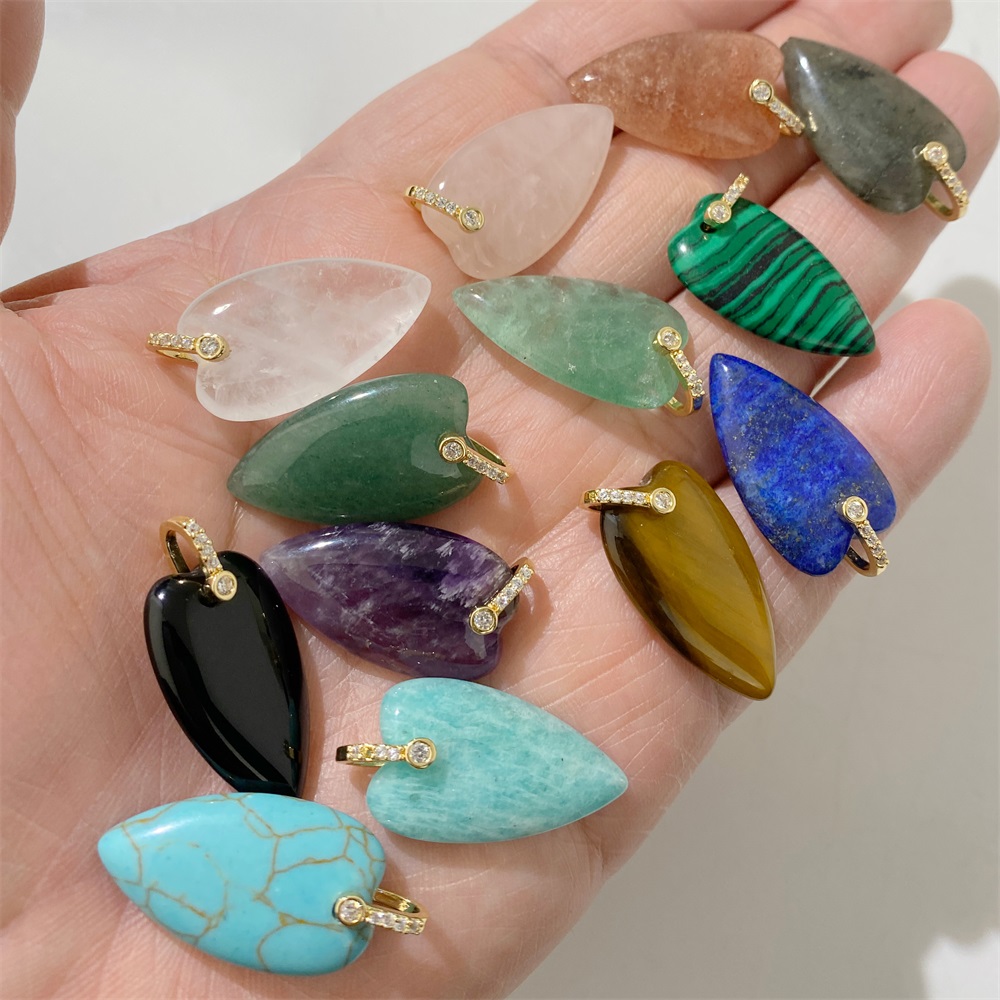 2Pcs Natural Stone Heart Penda - Crystal Pendant Necklace Natural Stone 评论和价格