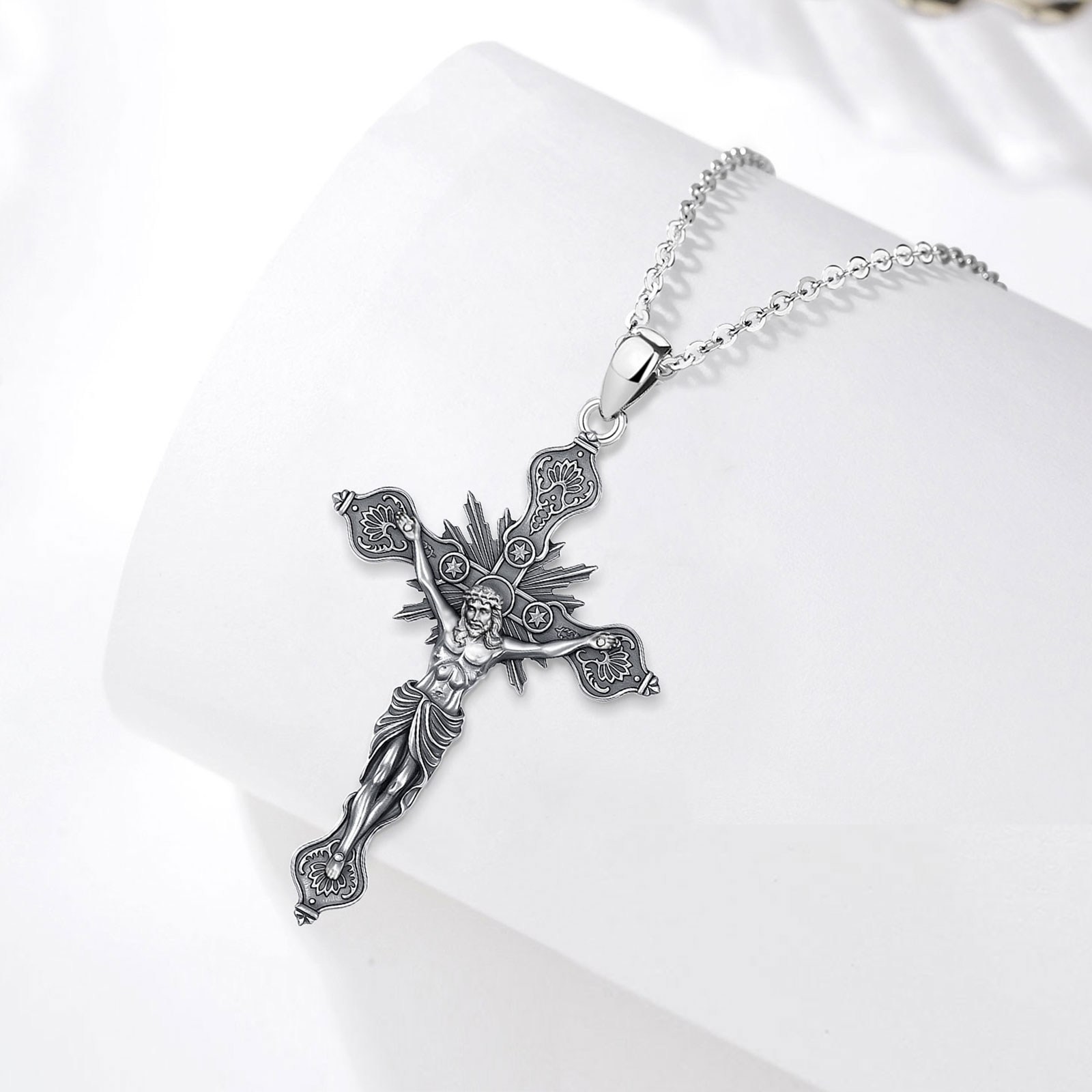 Eudora New Crucifix Cross Neck - 925 Sterling Silver Chain Necklace Men 评论和价格