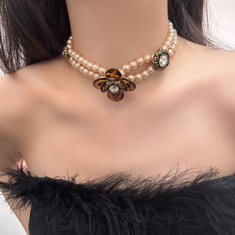 Trendy Leopard Flower Heart Ne - Pearl Choker Necklace Vintage 评论和价格
