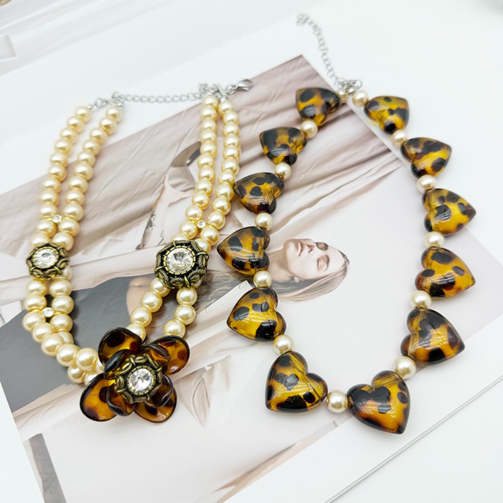 Trendy Leopard Flower Heart Ne - Pearl Choker Necklace Vintage 评论和价格
