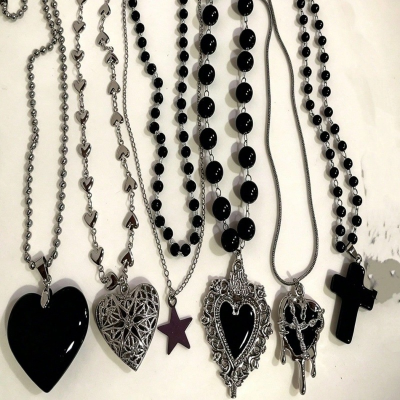 6Pcs Gothic Layered Necklace S - Layered Pendant Necklace Aesthetic 评论和价格