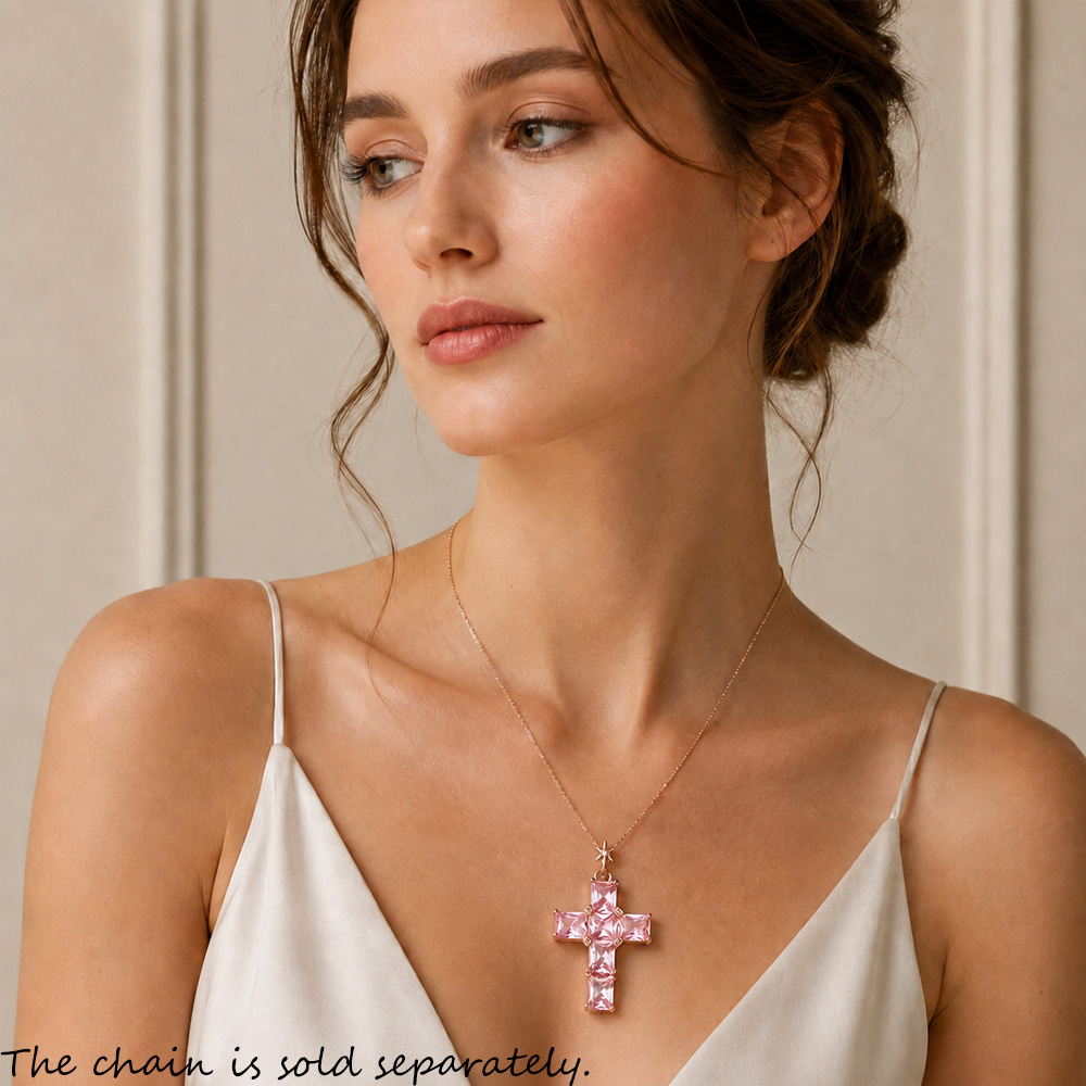 Pendant Cross With Pink Stones - Cross Pendant Necklace Gold 评论和价格