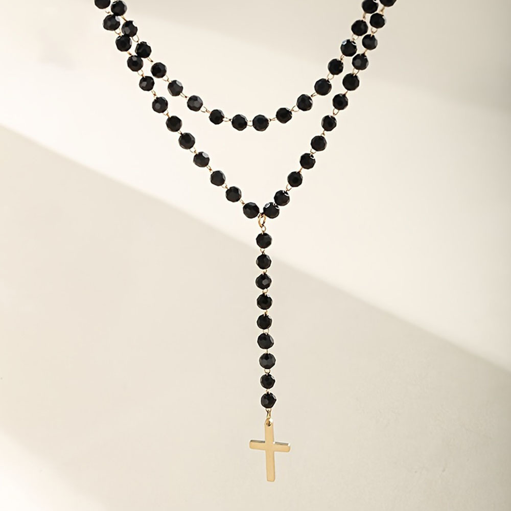 Gothic Double Layer Black Crys - Layered Pendant Necklace Aesthetic 评论和价格